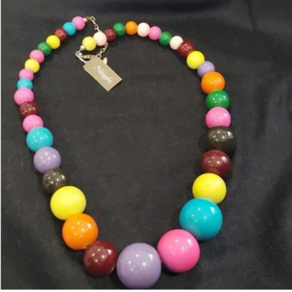 NATASHA COLORED BALLS LONG NECKLACE - Picture 1 of 8